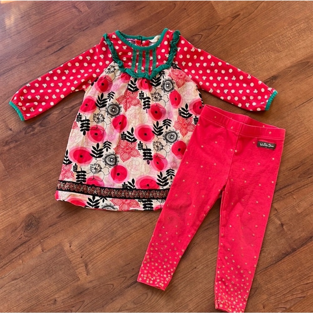 Matilda Jane 2-piece Outfit Red Floral Tunic and Sparkle Leggings